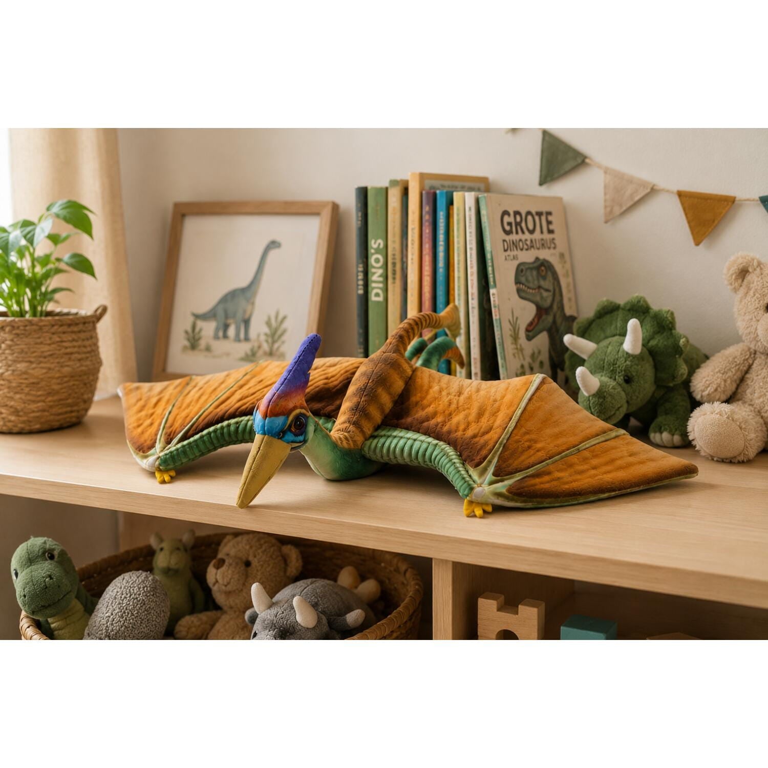 Nature Planet Pterosaurus knuffel - bruin/groen - 40 cm - pluche - Pluchen speelgoed