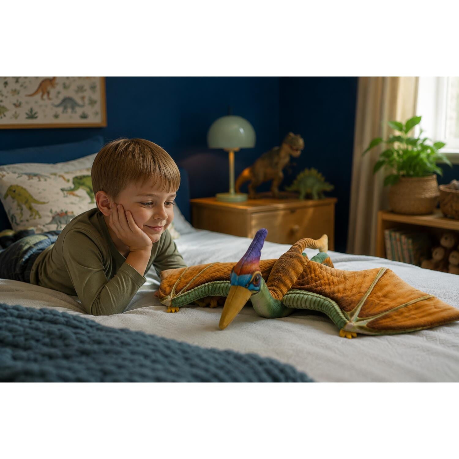 Nature Planet Pterosaurus knuffel - bruin/groen - 40 cm - pluche - Pluchen speelgoed