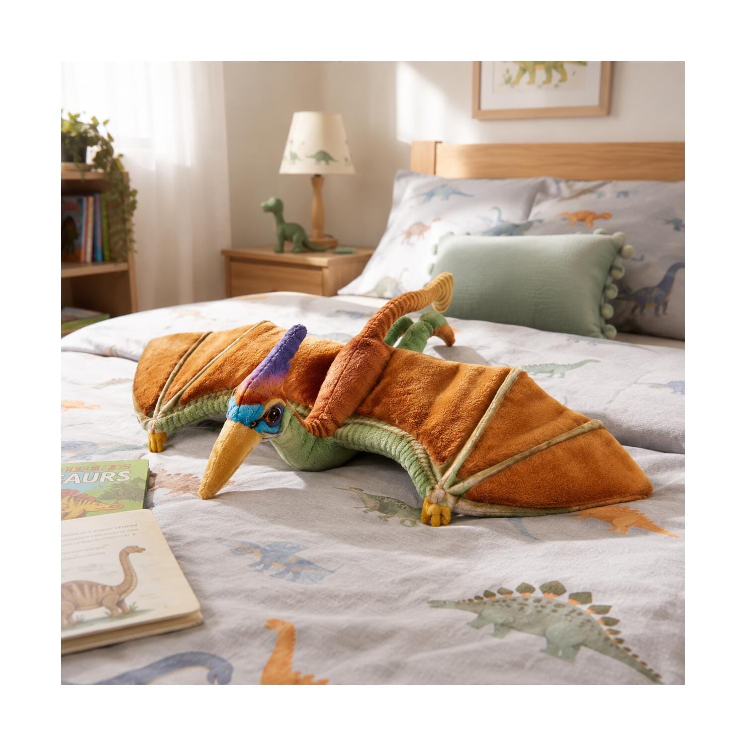 Nature Planet Pterosaurus knuffel - bruin/groen - 40 cm - pluche - Pluchen speelgoed