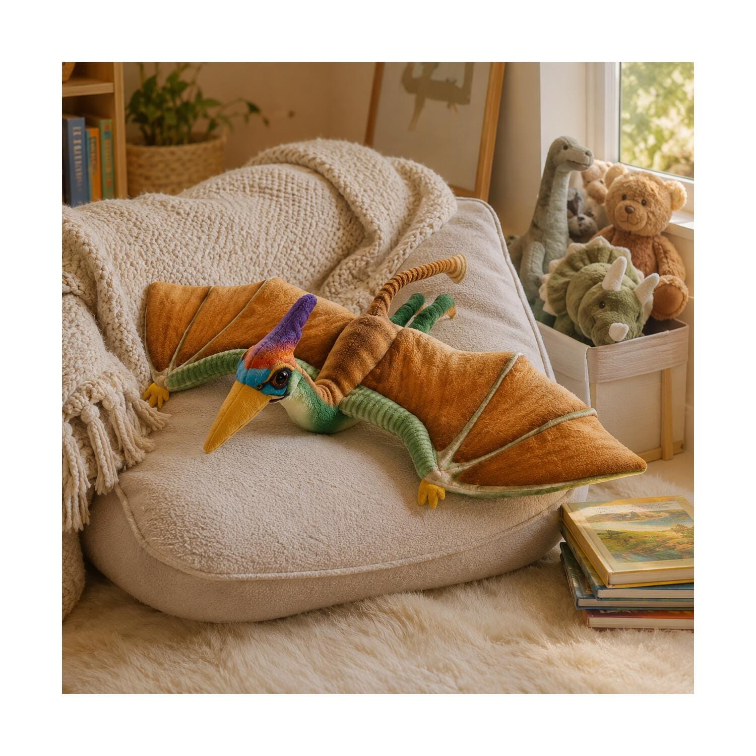 Nature Planet Pterosaurus knuffel - bruin/groen - 40 cm - pluche - Pluchen speelgoed