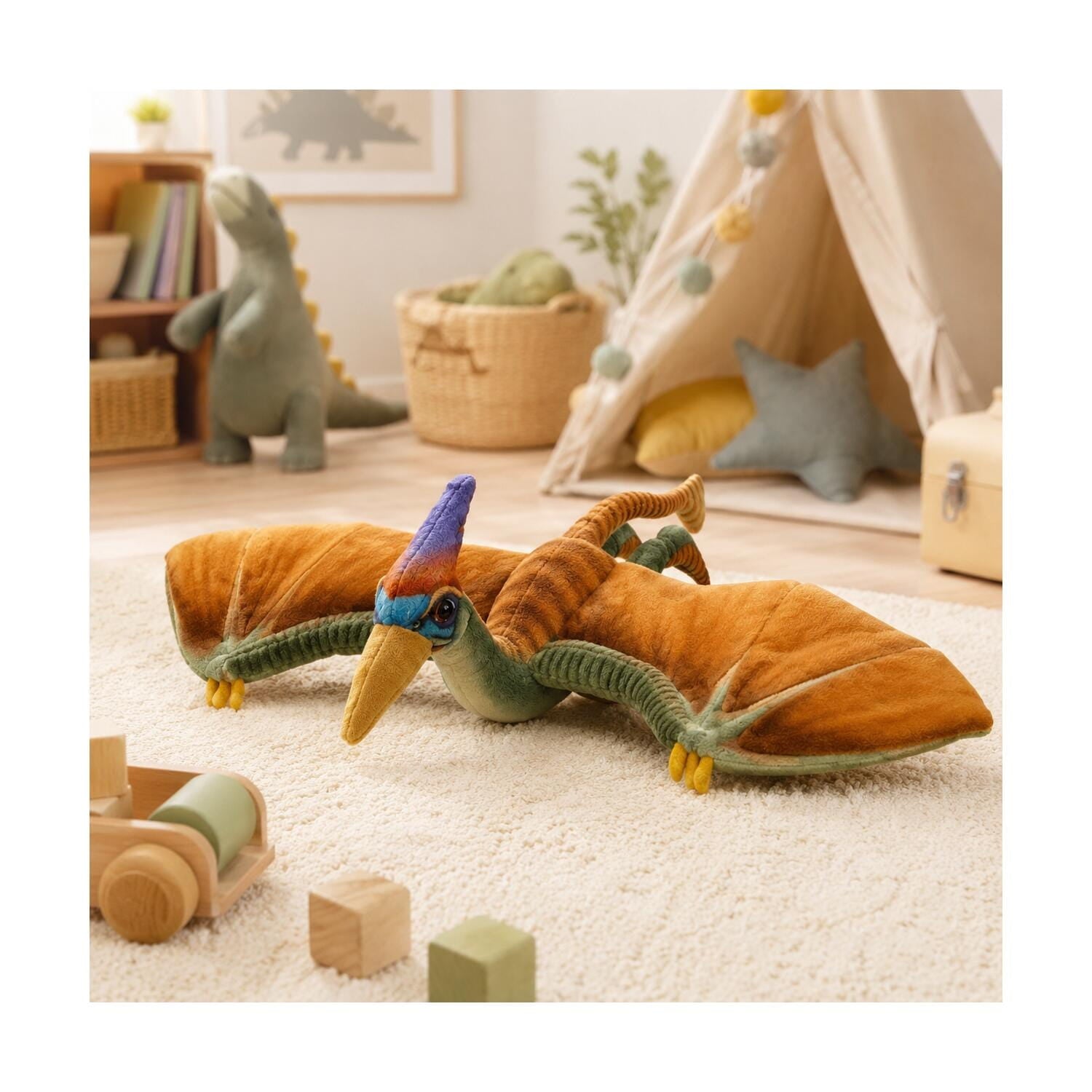Nature Planet Pterosaurus knuffel - bruin/groen - 40 cm - pluche - Pluchen speelgoed
