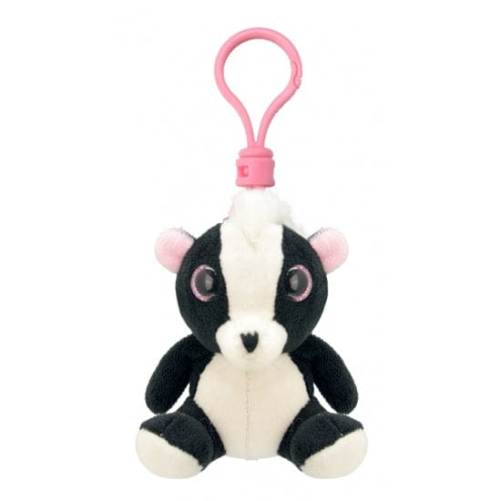 Pluche stinkdier sleutelhanger - zwart/wit - 9 cm - Pluchen speelgoed