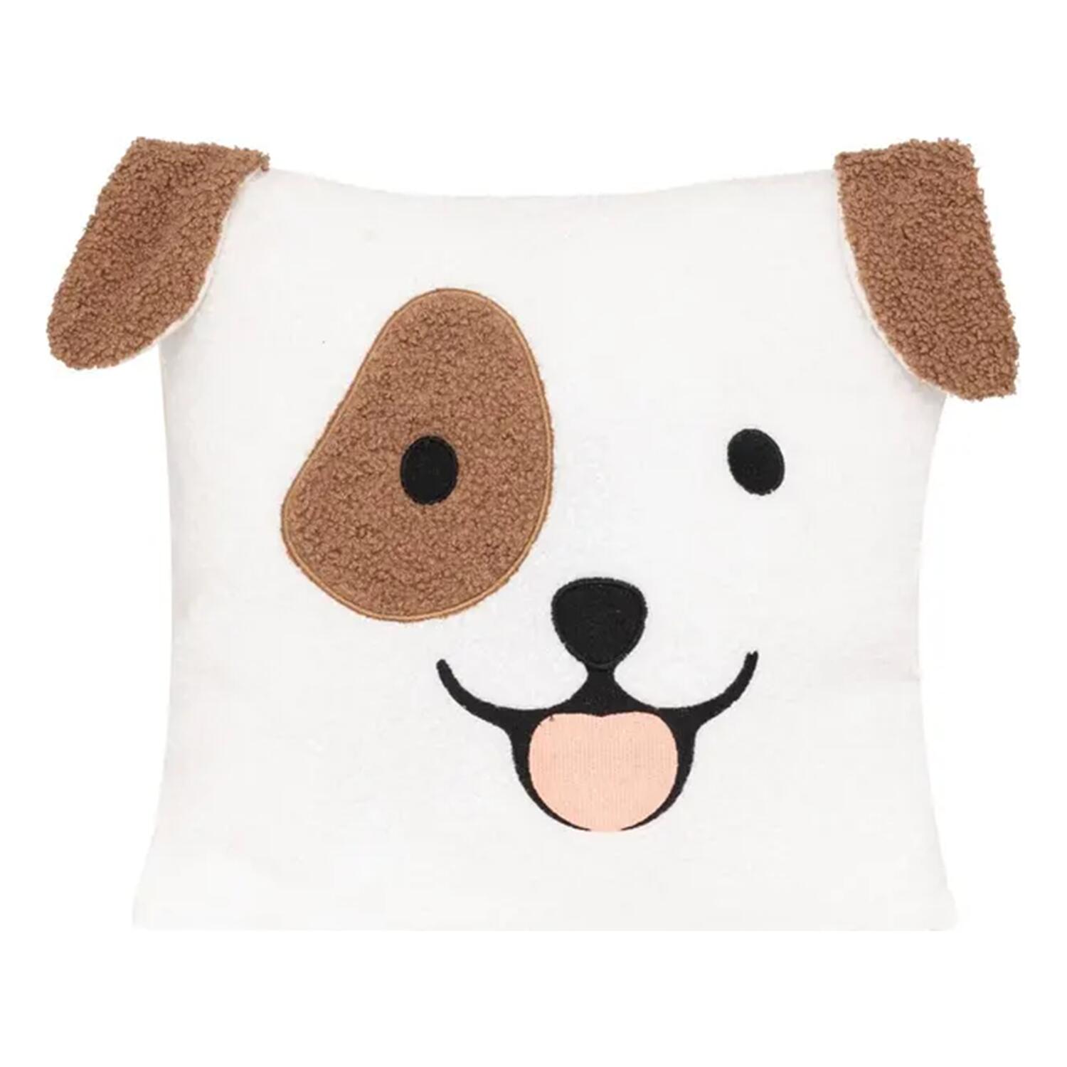 Dieren sierkussen kinderkamer - Hondje - bruin/wit - 40 x 40 cm - polyester - Pluchen speelgoed