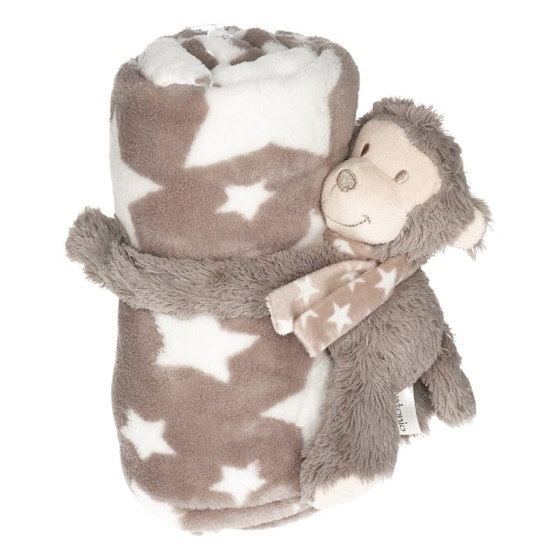 Baby/kinder grijs dekentje met apen knuffel - pluche - sterrenprint