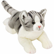 Pluche kat knuffel - grijs - liggend - 33 cm - poes - Pluchen speelgoed