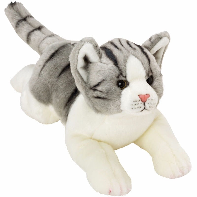 Pluche kat knuffel - grijs - liggend - 33 cm - poes - Pluchen speelgoed