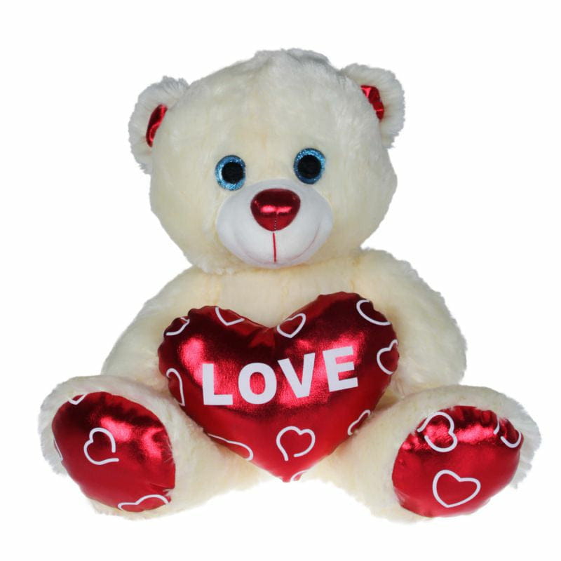 Kruger knuffelbeer - pluche - wit/rood - Love hartje - 30 cm - Pluchen speelgoed