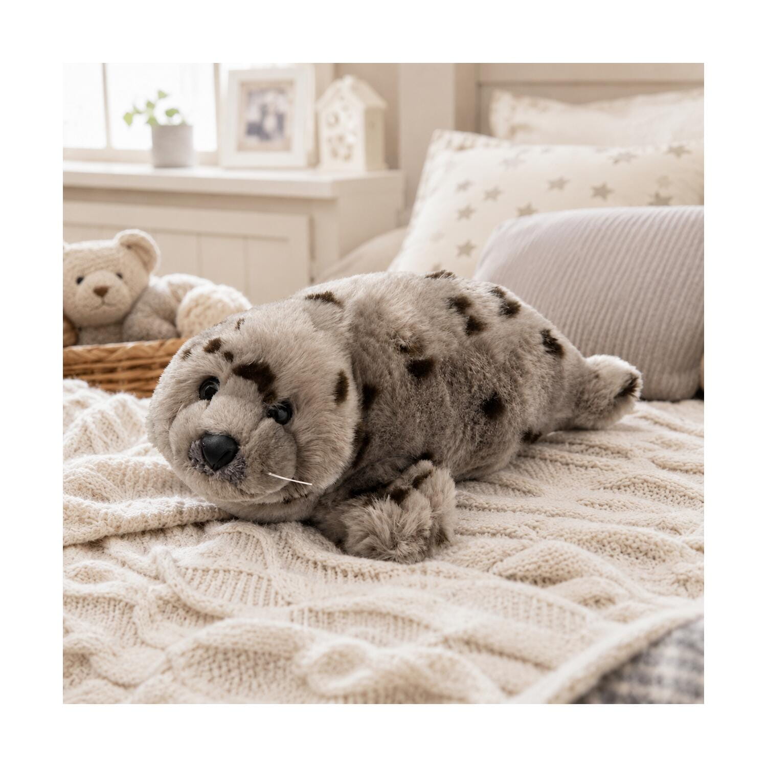 Nature Planet zeehond knuffel - pluche - grijs met stippen - 40 cm - Pluchen speelgoed
