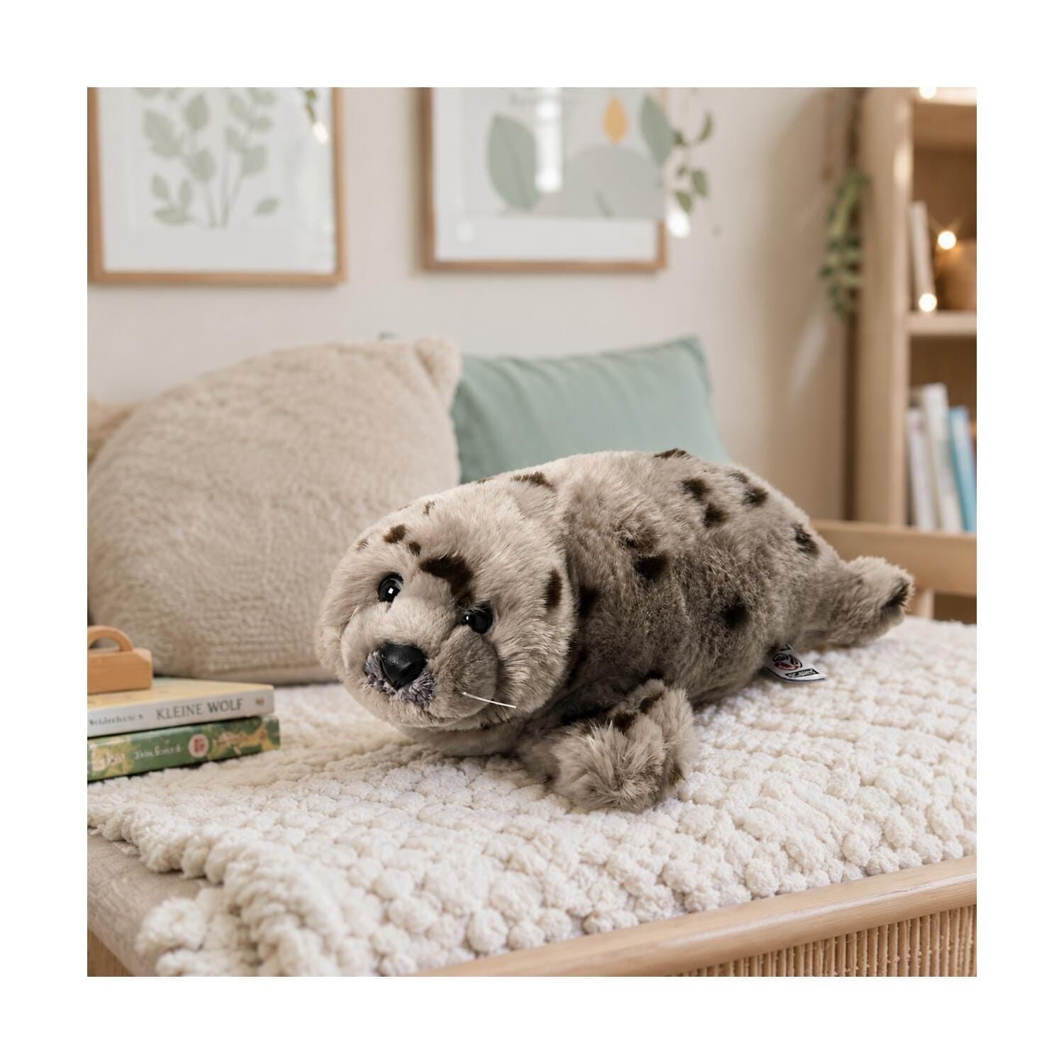 Nature Planet zeehond knuffel - pluche - grijs met stippen - 40 cm - Pluchen speelgoed