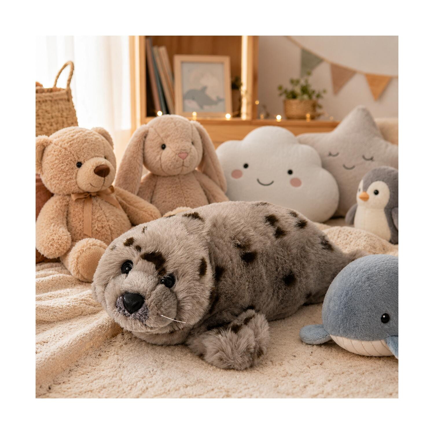 Nature Planet zeehond knuffel - pluche - grijs met stippen - 40 cm - Pluchen speelgoed
