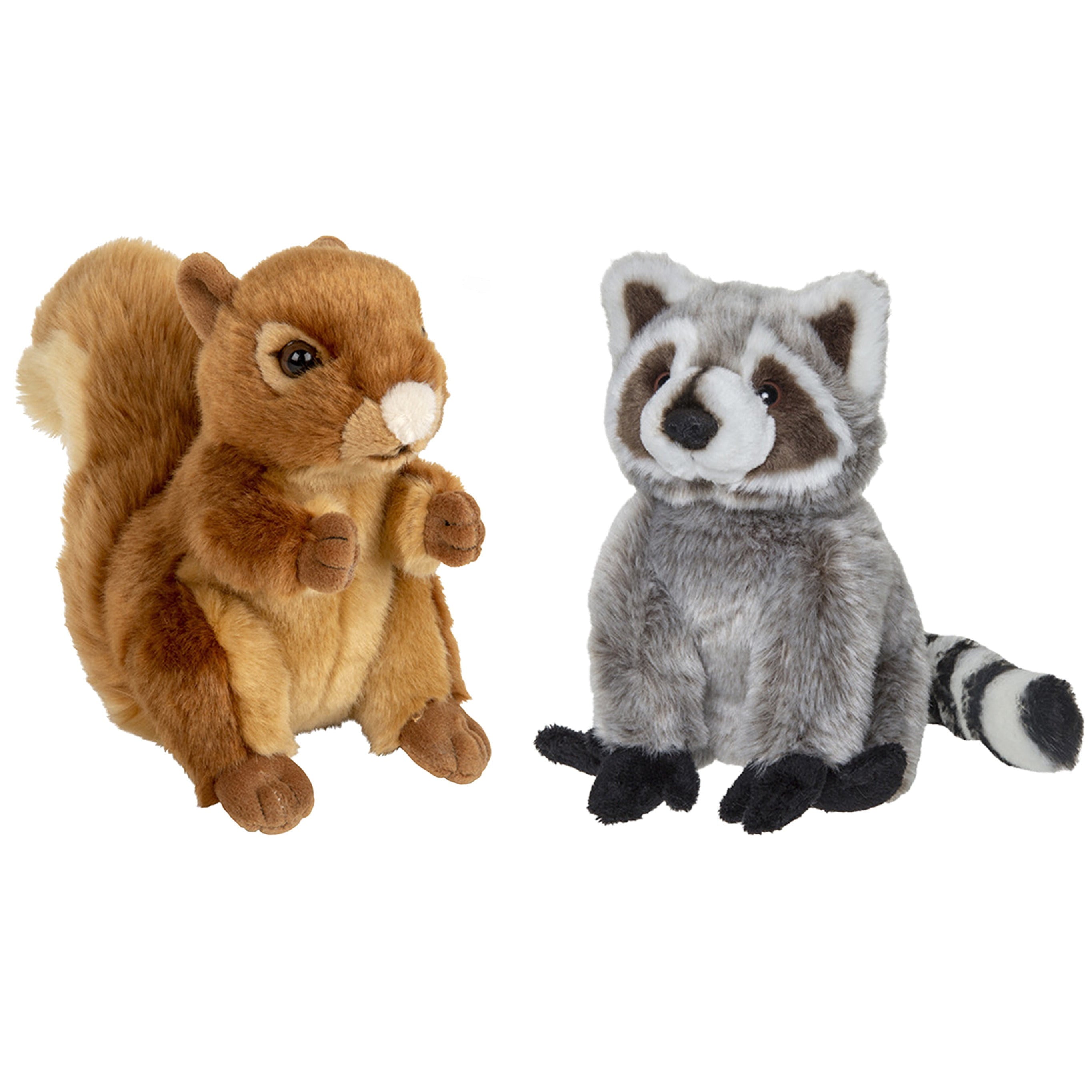 Bosdieren pluche knuffels - eekhoorn en wasbeer - 18 cm - Pluchen speelgoed