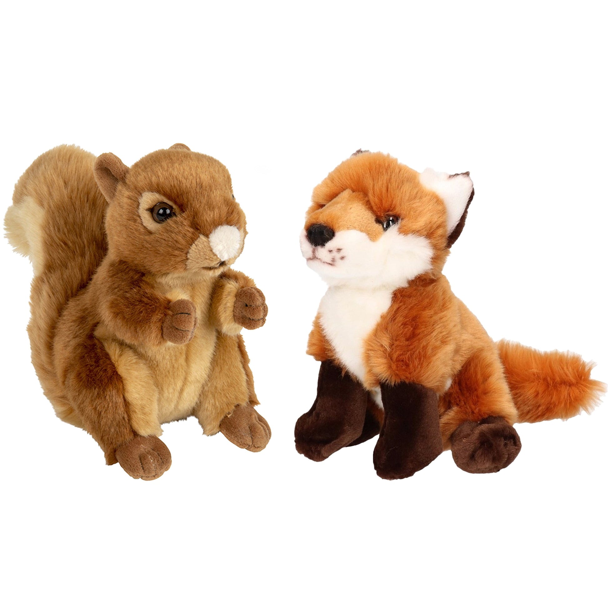 Bosdieren pluche knuffels - eekhoorn en vos - 18 cm - Pluchen speelgoed