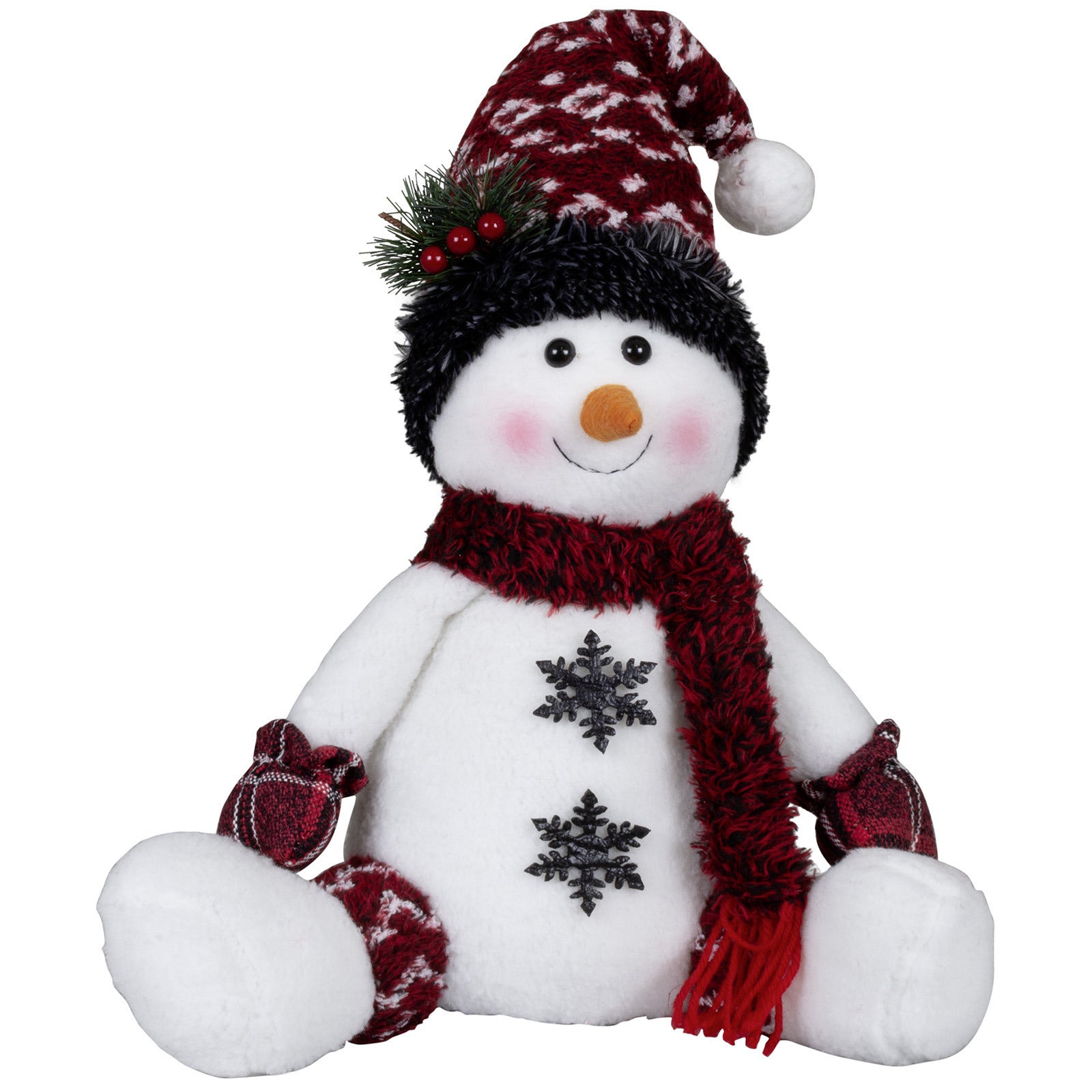 pluche-decoratie-sneeuwpop-36-cm-met-rode-muts-zittend_10384514-1
