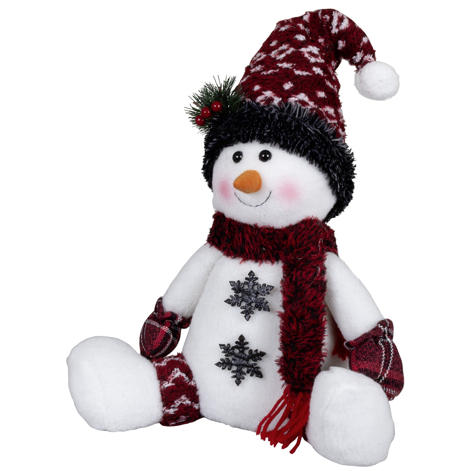pluche-decoratie-sneeuwpop-36-cm-met-rode-muts-zittend_10384514-3