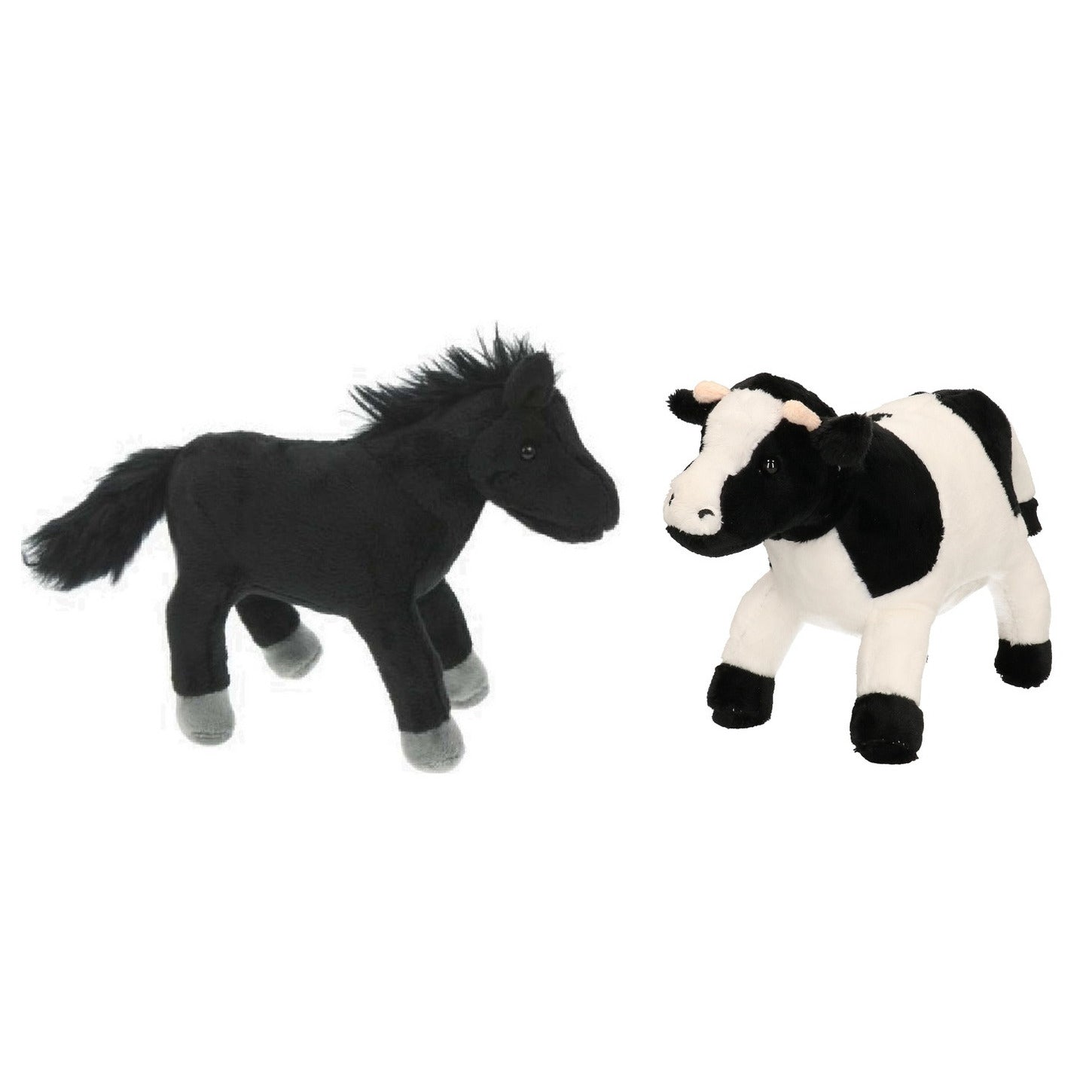 pluche-knuffel-boerderijdieren-set-koe-en-zwart-paard-van-20-cm-zachte-kinder-knuffels_10351529