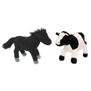 Pluche boerderijdieren knuffelset - koe en zwart paard - 20 cm - zacht - Pluchen speelgoed