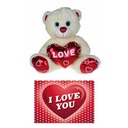 Kruger knuffelbeer - pluche - 25 cm - wit/rood - Valentijn - Pluchen speelgoed