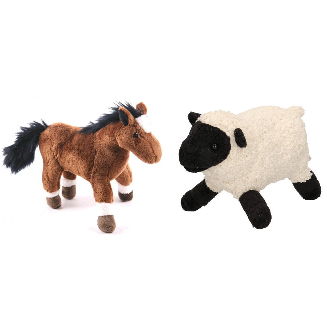 Pluche boerderijdieren knuffelset - schaap/lammetje - paard - 20 cm - Pluchen speelgoed