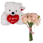 Valentijn cadeau - beertje met rozenboeket - wit - pluche - romantisch - Pluchen speelgoed