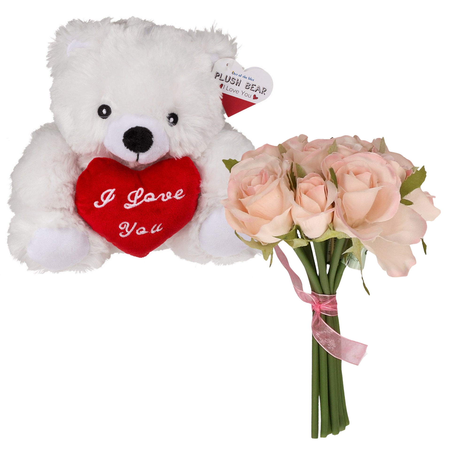 Valentijn cadeau - beertje met rozenboeket - wit - pluche - romantisch - Pluchen speelgoed