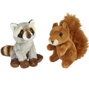 Bosdieren knuffels - pluche - wasbeer en eekhoorn - 15 cm - Pluchen speelgoed