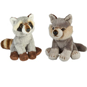 Bosdieren knuffelset - pluche - wasbeer en wolf - 15 cm - Pluchen speelgoed