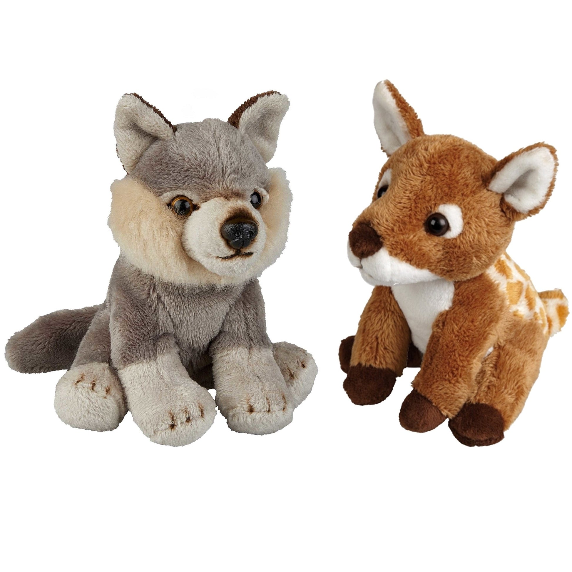 Bosdieren knuffels - pluche set van 2 - hertje en wolf - 15 cm - Pluchen speelgoed