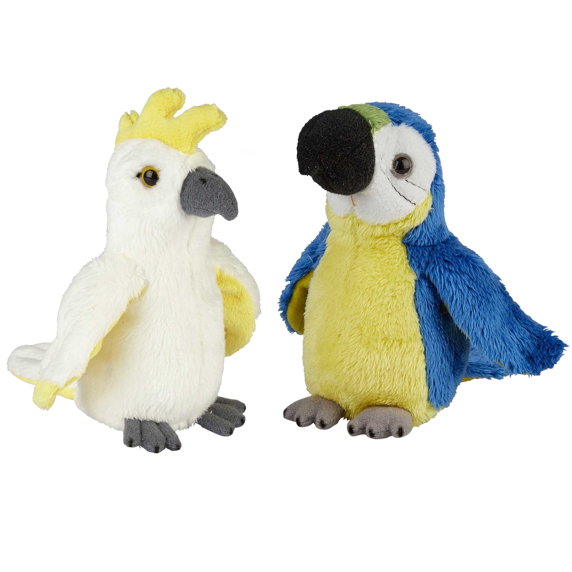 Kaketoe en papegaai pluche knuffels - 2 stuks - 15 cm - Pluchen speelgoed