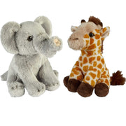 Safari pluche knuffels set - olifant en giraffe - 15 cm - Pluchen speelgoed
