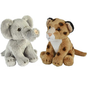 Safari dieren knuffels set - olifant en luipaard - pluche - 15 cm - Pluchen speelgoed