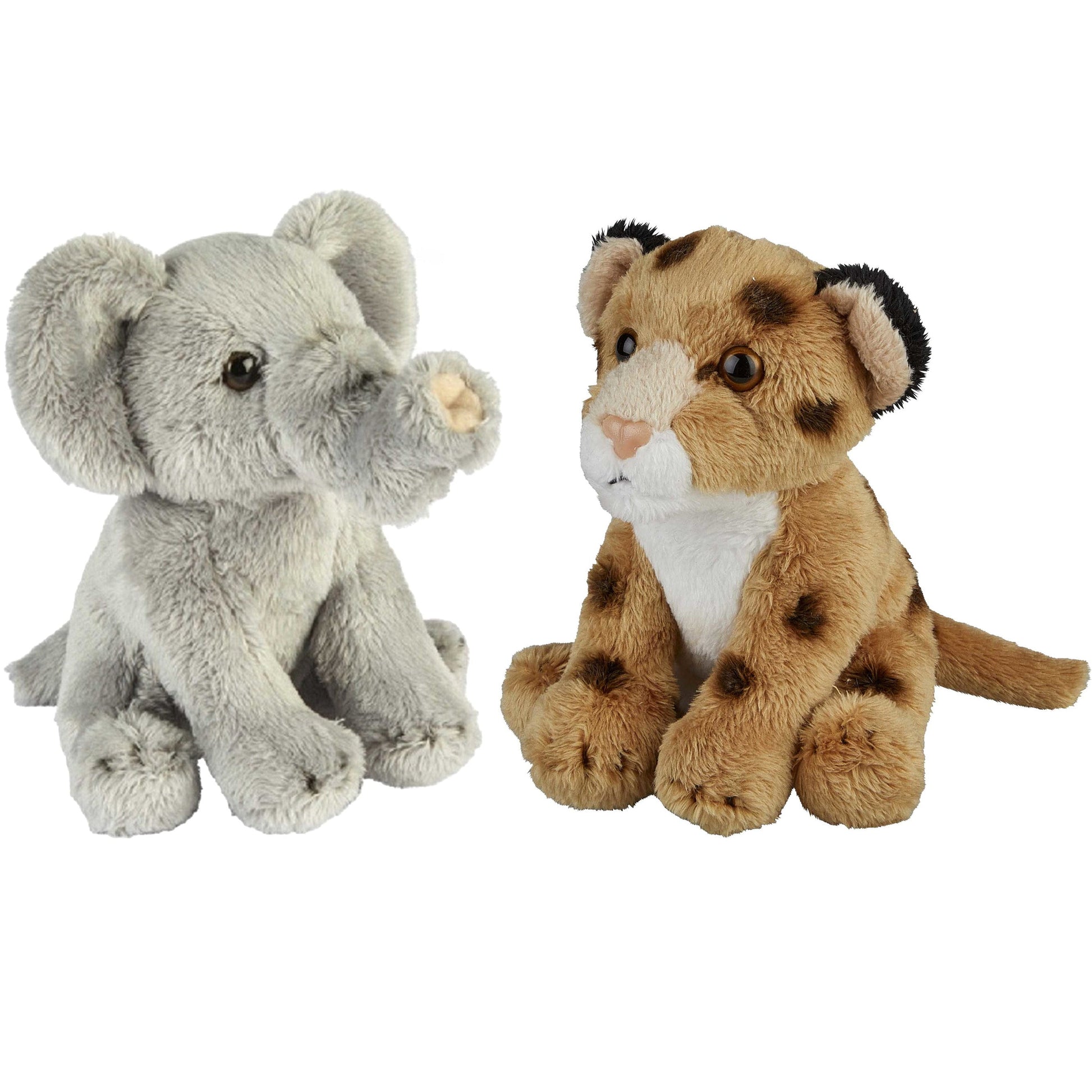 Safari dieren knuffels set - olifant en luipaard - pluche - 15 cm - Pluchen speelgoed