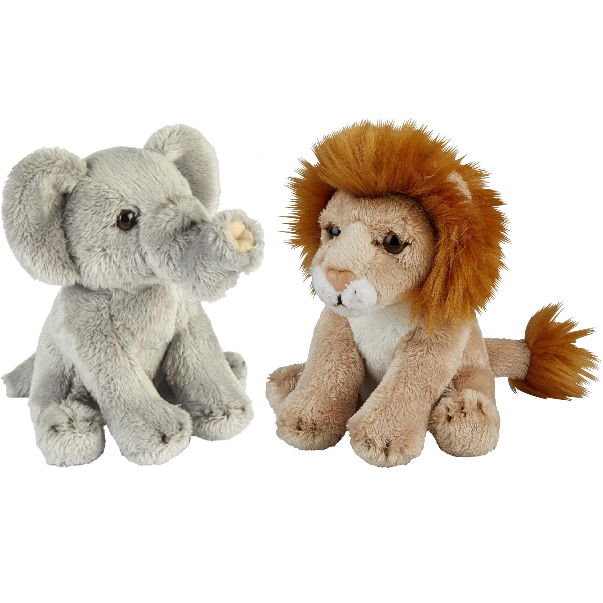 safari-dieren-serie-pluche-knuffels-2x-stuks-olifant-en-leeuw-van-15-cm_10363589