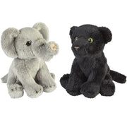 Safari dieren knuffels - olifant en zwarte panter - pluche - 15 cm - Pluchen speelgoed