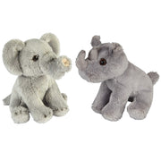 Safari dieren knuffels - pluche - olifant en neushoorn - 15 cm - Pluchen speelgoed