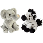 Safari dieren pluche knuffels - olifant en zebra - 15 cm - Pluchen speelgoed