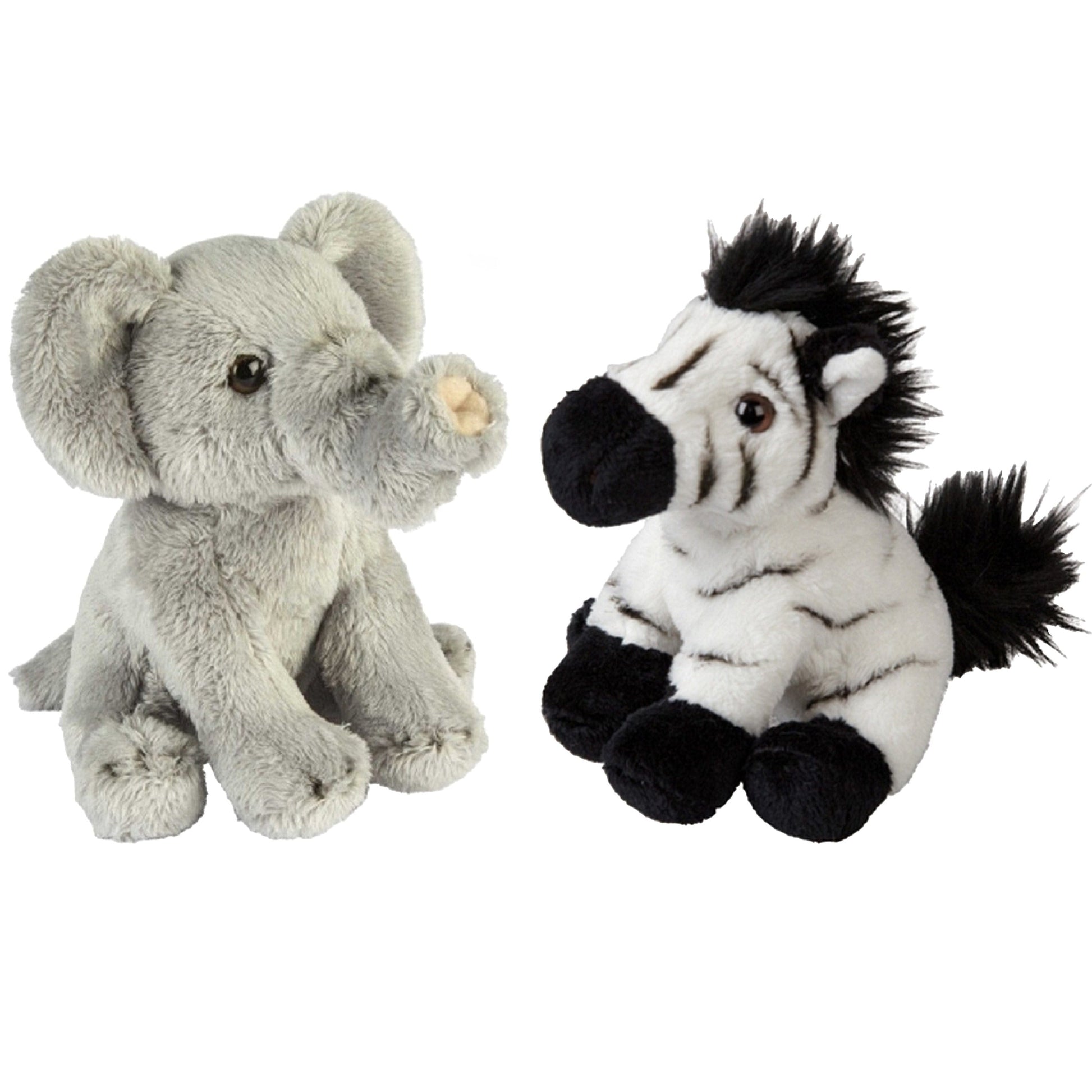 Safari dieren pluche knuffels - olifant en zebra - 15 cm - Pluchen speelgoed