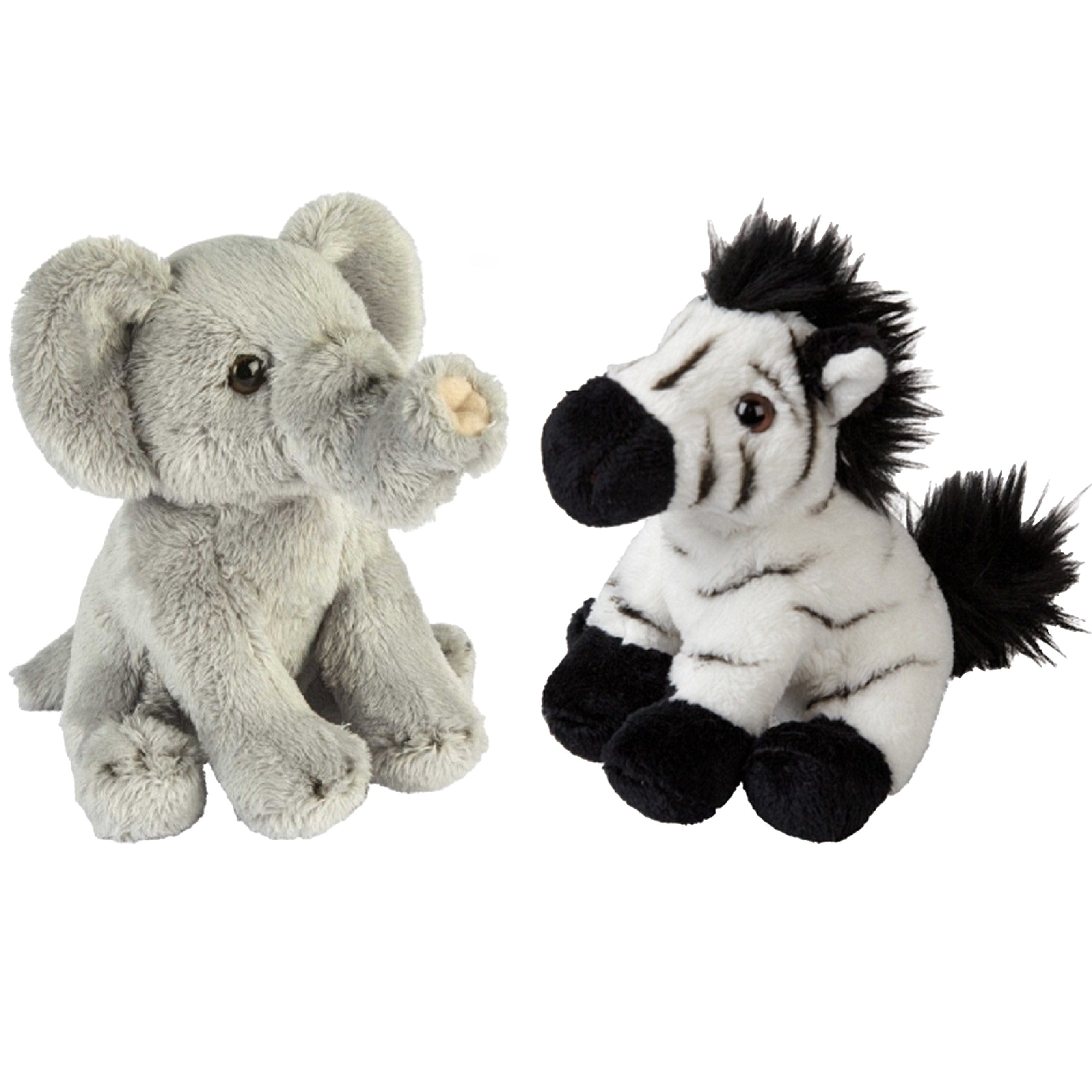 Safari dieren pluche knuffels - olifant en zebra - 15 cm - Pluchen speelgoed