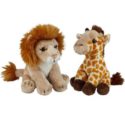 Safari dieren pluche knuffels set - giraffe en leeuw - 15 cm - Pluchen speelgoed