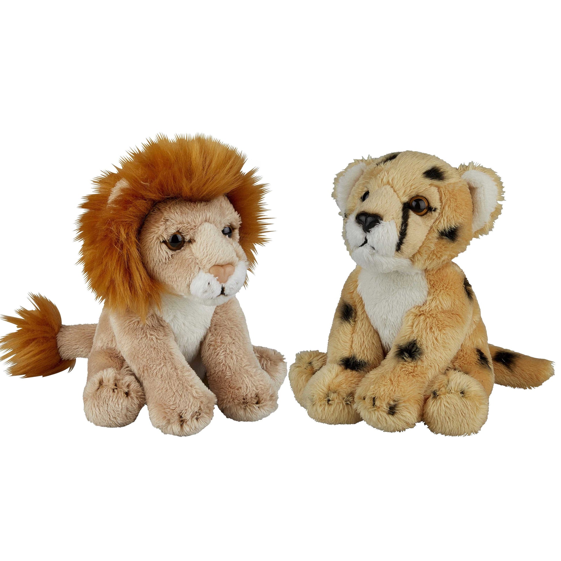 Safari dieren knuffels - pluche - cheetah en leeuw - 15 cm - Pluchen speelgoed
