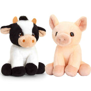 Pluche varken en koe knuffel - boerderij vriendjes - 12 cm - Pluchen speelgoed