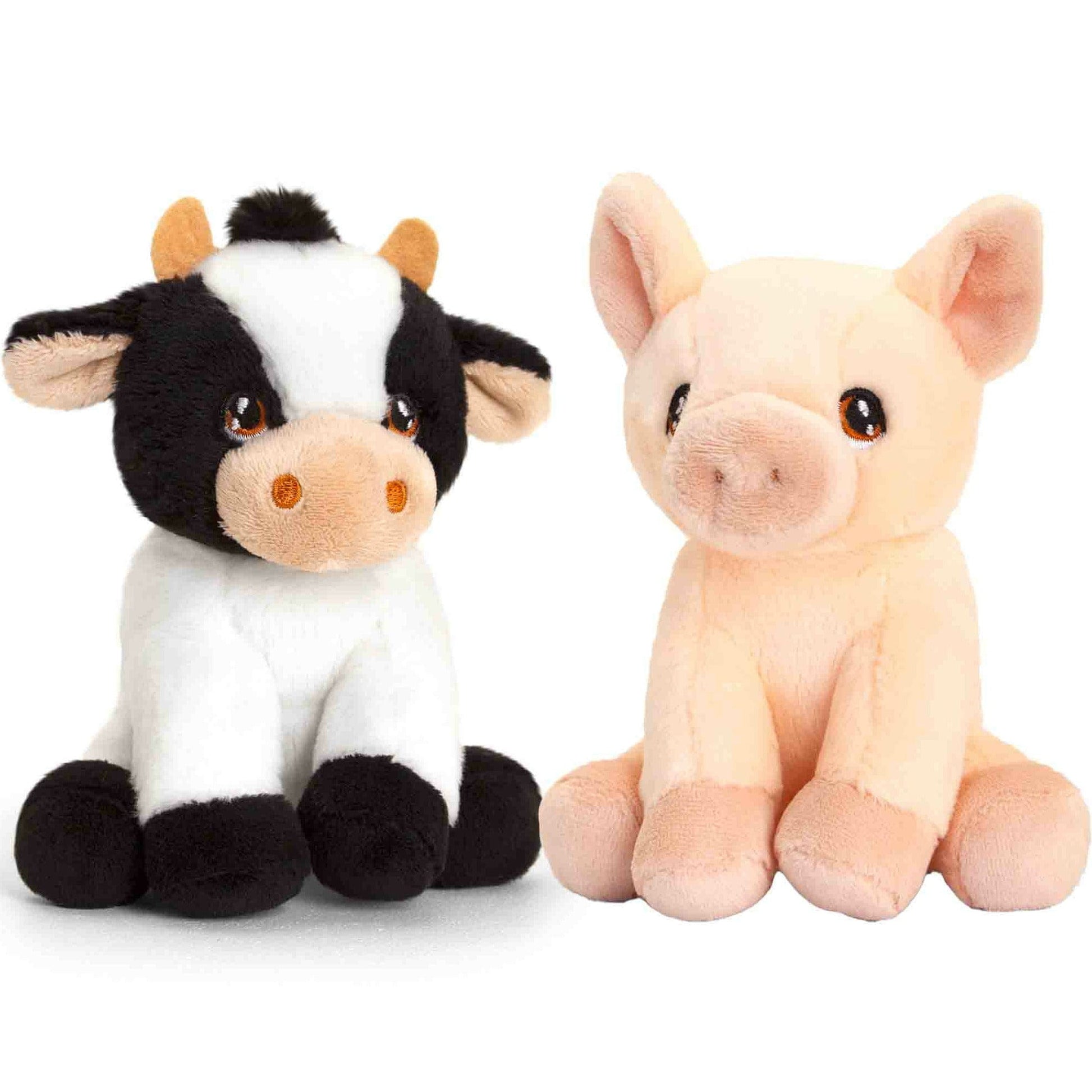 Pluche varken en koe knuffel - boerderij vriendjes - 12 cm - Pluchen speelgoed