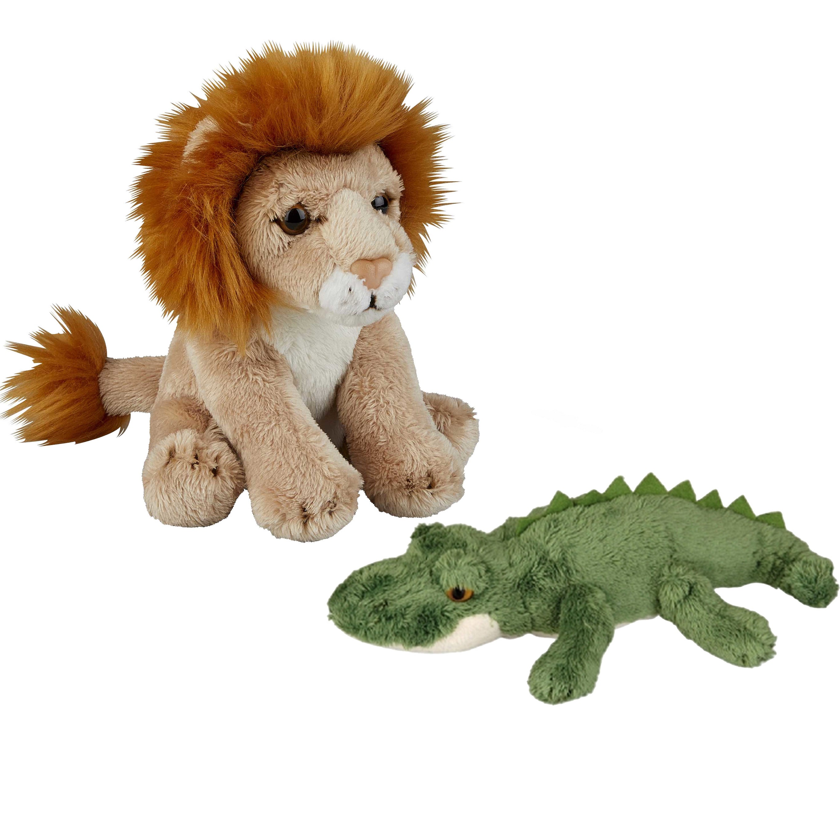 safari-dieren-serie-pluche-knuffels-2x-stuks-krokodil-en-leeuw-van-15-cm_10363600