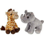 Ravensden giraffe en neushoorn knuffels - pluche - 15 cm - set van 2 - safari dieren - dierenknuffels - Pluchen