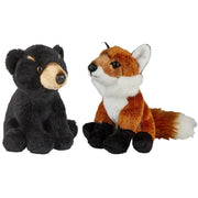 Bosdieren knuffels - pluche vos en zwarte beer - 15 cm - Pluchen speelgoed