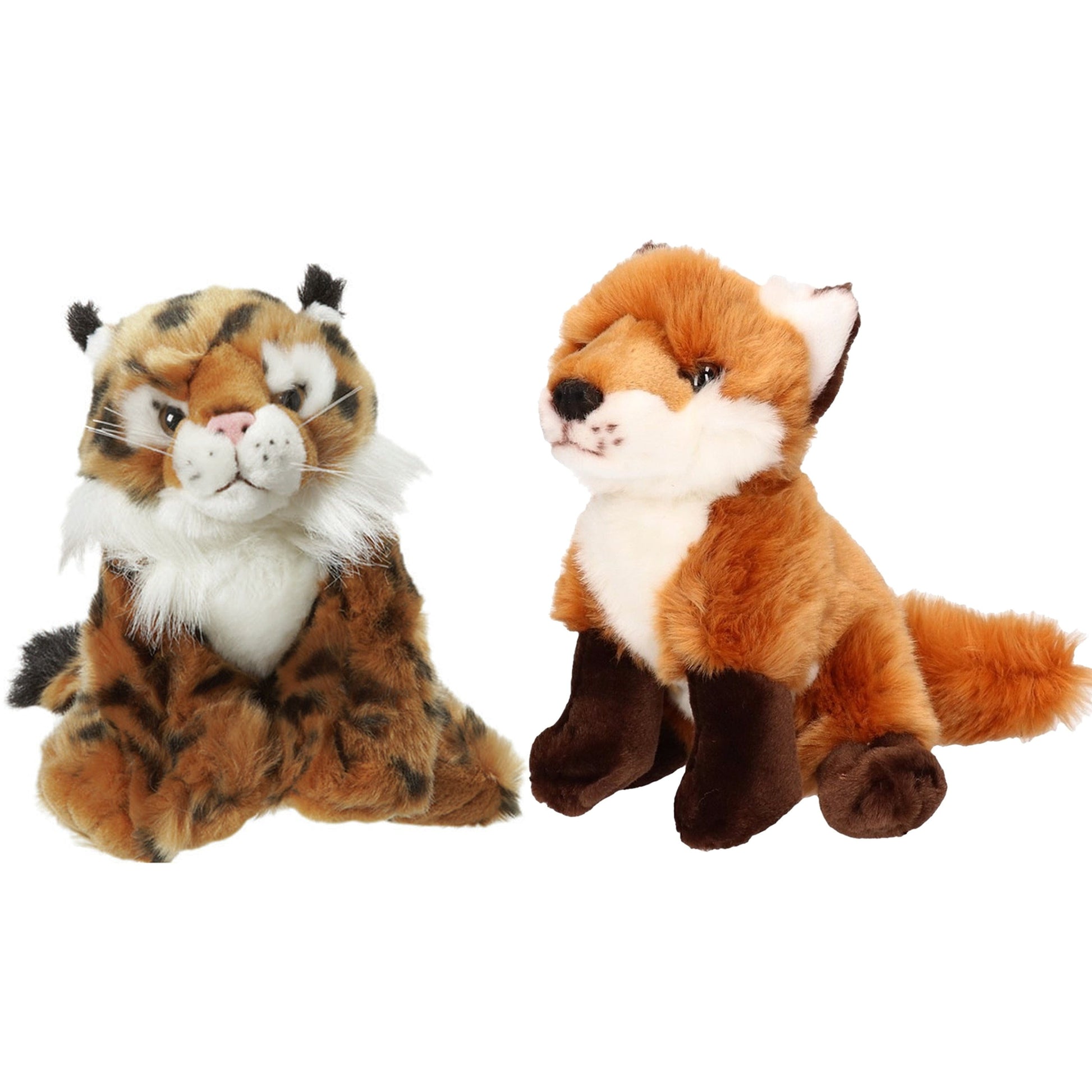 Bosdieren pluche knuffels set van 2 - lynx en vos - 18 cm - Pluchen speelgoed
