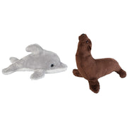Zeedieren knuffels set - pluche - dolfijn en zeeleeuw - 15 cm - Pluchen speelgoed