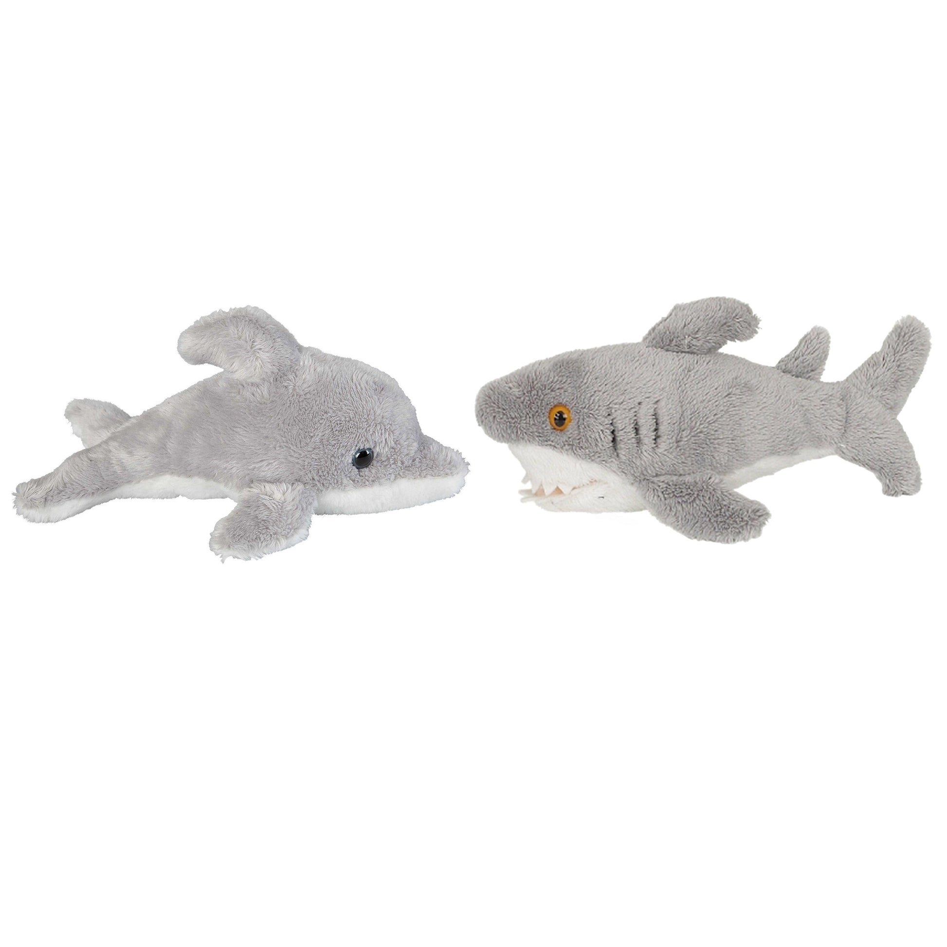 Zeedieren knuffels set - dolfijn en haai - 15 cm - pluche - Pluchen speelgoed