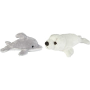 Zeedieren pluche knuffels 2 stuks - dolfijn en zeehond pup - 15 cm - Pluchen speelgoed