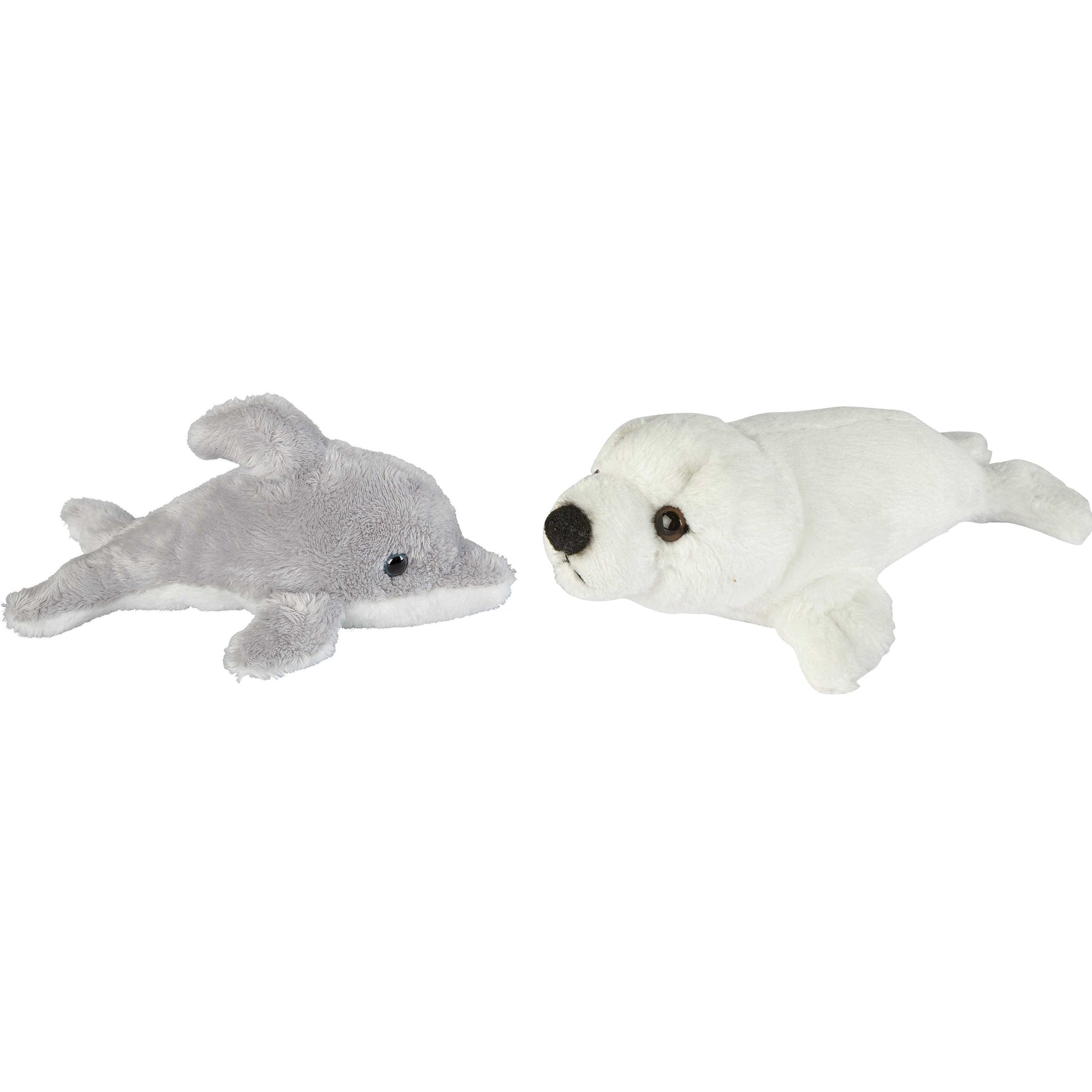 Zeedieren pluche knuffels 2 stuks - dolfijn en zeehond pup - 15 cm - Pluchen speelgoed