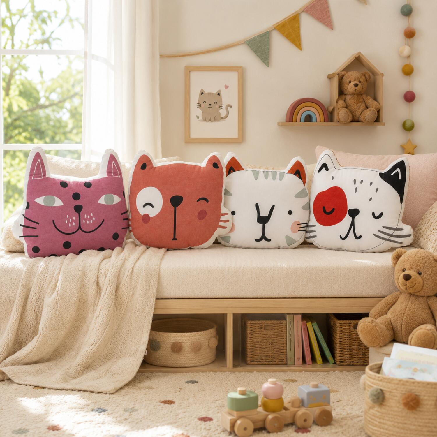 dieren-sierkussen-voor-kinderkamer-katje--poes-roze-35-x-40-cm-polyester_10500630-3
